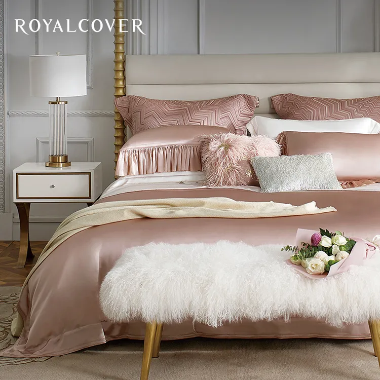 ROYALCOVER/罗卡芙新巴洛克风简约纯色全真丝四件套 帕西法尔粉
