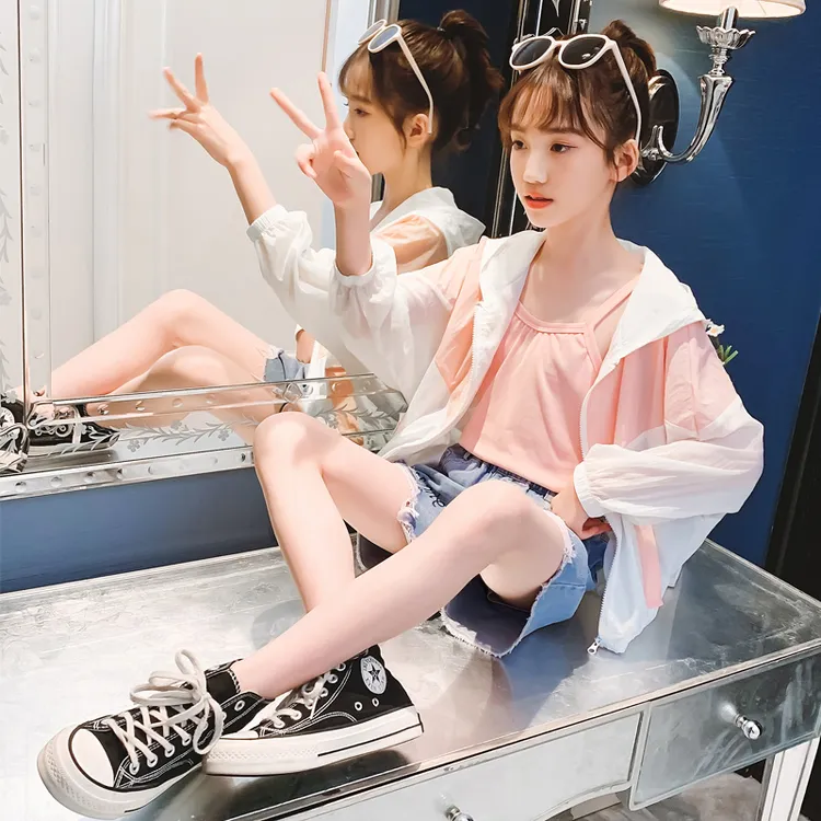 女童防晒衣薄款夏季2023新款洋气儿童空调衫外套中大童透气防晒服