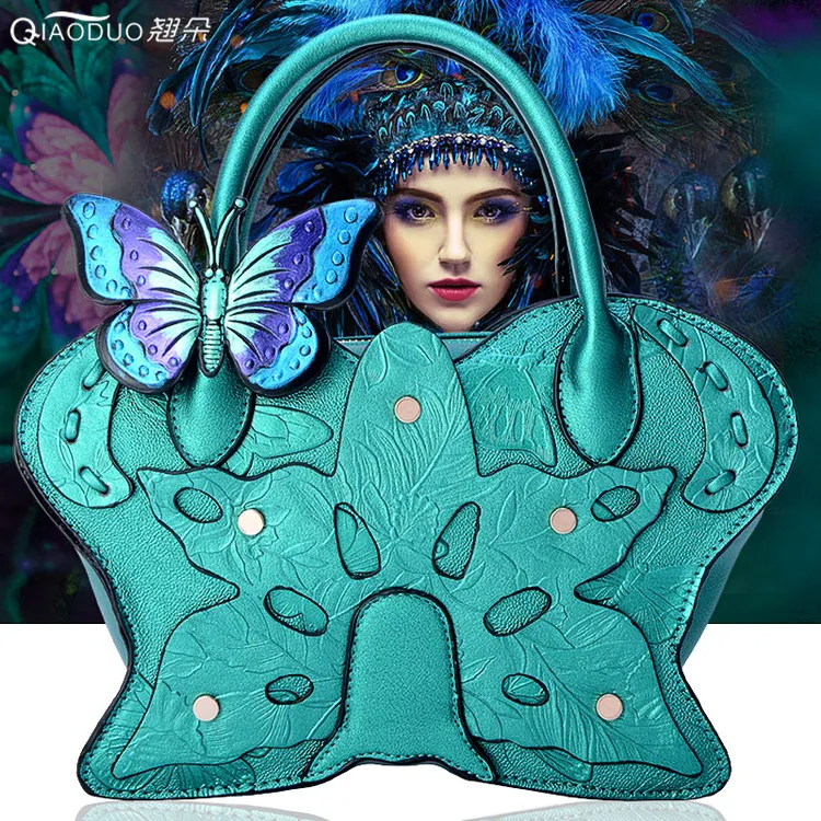 翘朵包包2025新款潮韩版斜挎包彩绘蝴蝶单肩包复古手提民族风女包