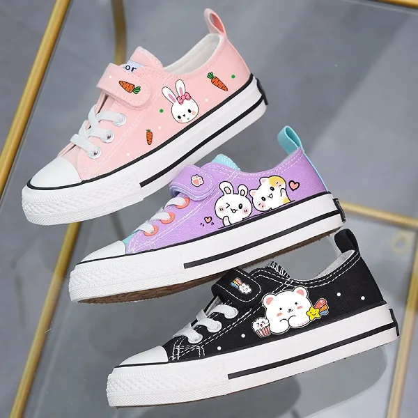 卜丁女童帆布鞋2025秋季新款卡通百搭儿童布鞋休闲鞋低帮透气板鞋