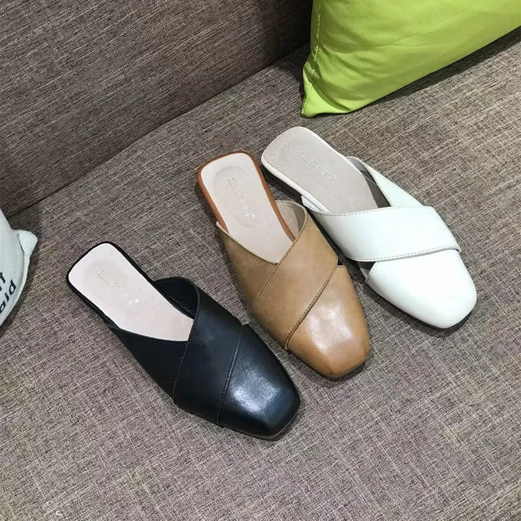 365-22交叉牛皮半拖文艺舒适百搭拖鞋女