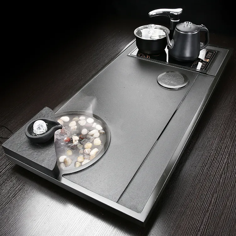 天然乌金石茶盘高档家用简约现代一体办公室茶台整块大号功夫茶海