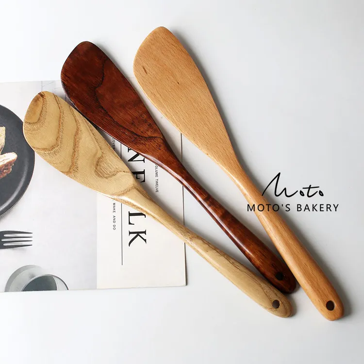 32cm榉木/栗木斜边煎饼铲子 不粘锅炒菜薄铲带挂孔原木烹饪厨具铲商品图