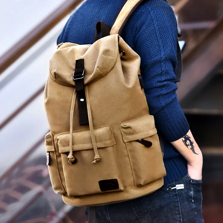 双肩包大容量男包户外休闲登山包抽绳背包男士多口袋双肩背S-109