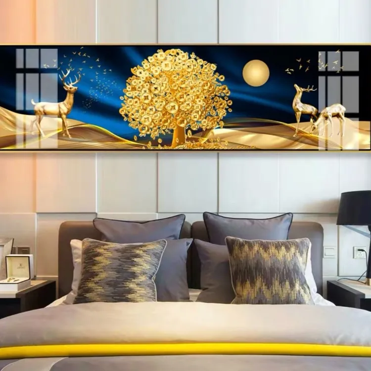 床头画《金鹿送福》晶瓷工艺铝合金边框挂画（升级版）