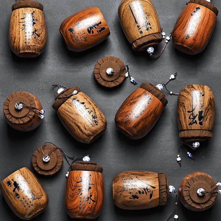 小号紫砂茶叶罐陶瓷木纹茶罐装茶叶盒便携迷你旅行存储密封罐家用