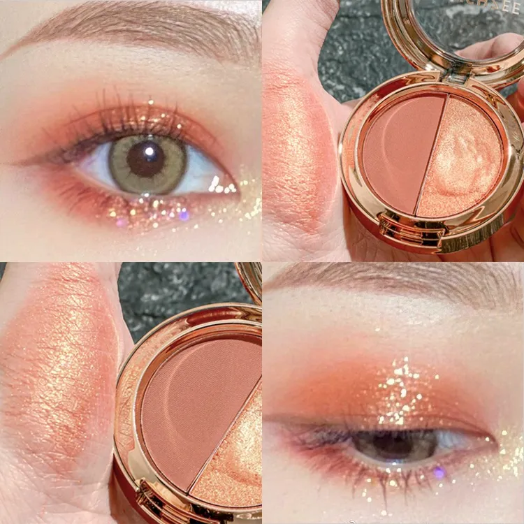 茗希芝南瓜双色眼影盘珠光亮片大地色持妆小盘学生便携初学者