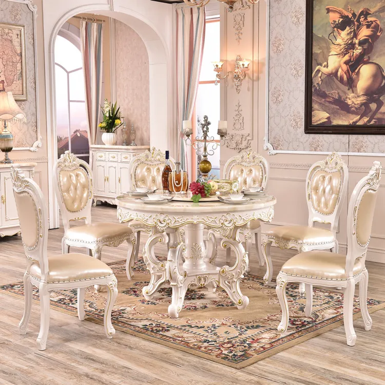 直播欧式餐桌椅组合 圆桌大理石6人家用圆形现代简约小户型实木
