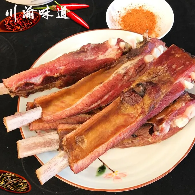 夔芳重庆奉节烟熏腊排骨柏丫柴火烟熏肋排骨一字纤排骨切好打真空
