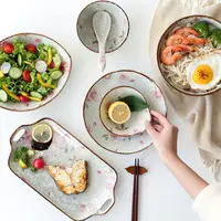 川岛屋日式樱花陶瓷餐具碗盘子单个饭碗大碗汤碗面碗创意个性家用