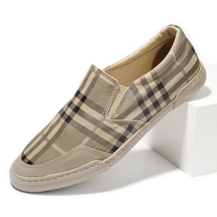 baoda/宝达春夏新款冰丝布男士套脚板鞋老北京格子布男鞋#21113