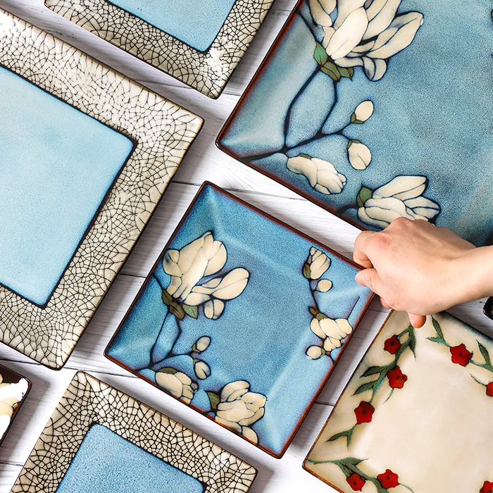 西西里创意家用窑变方形盘子盘方盘碟子菜盘陶瓷餐盘下午茶餐具