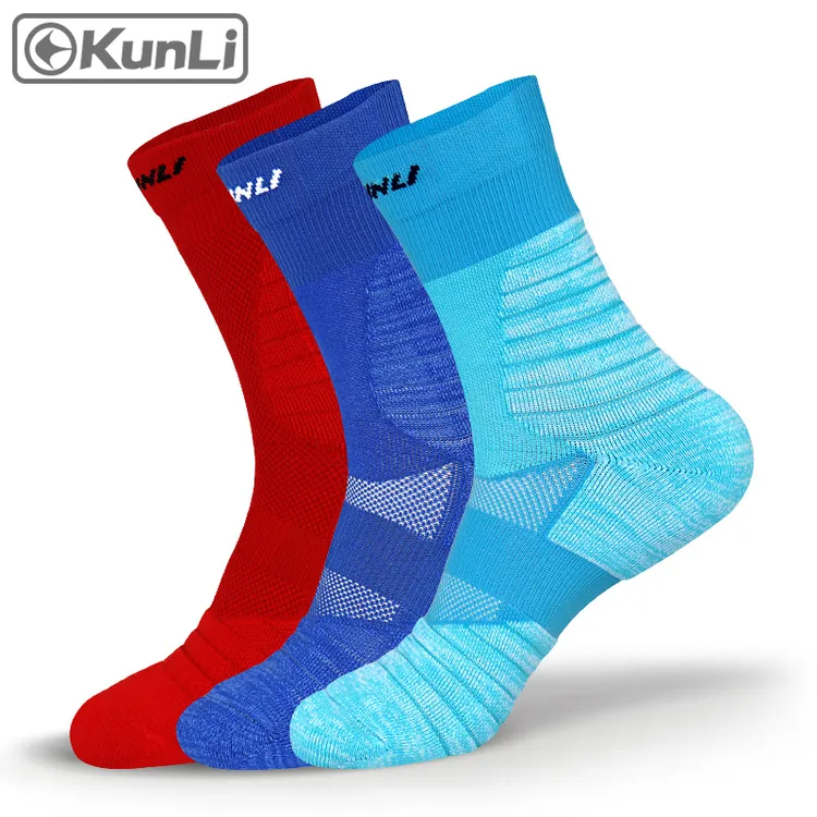 群力袜子 男款高筒厚底减震跑步袜透气防臭专业运动袜 3双装1200