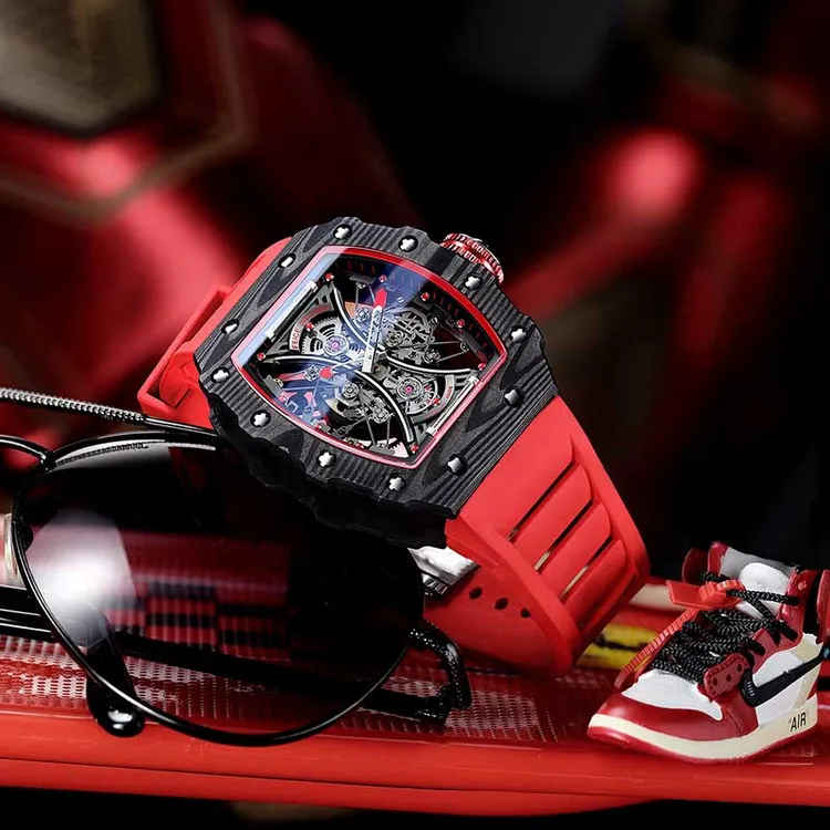 飞克高端正品牌名表酒桶型镂空全自动机械手表男士潮流腕表防水