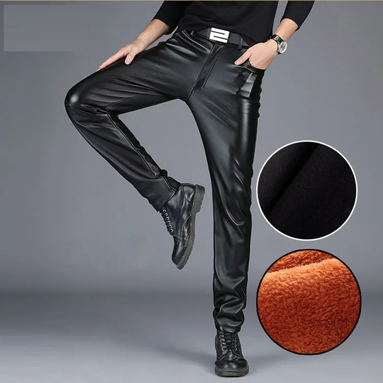 修身皮裤男紧身防水防风摩托车机车男士加绒加厚保暖秋冬季皮裤子