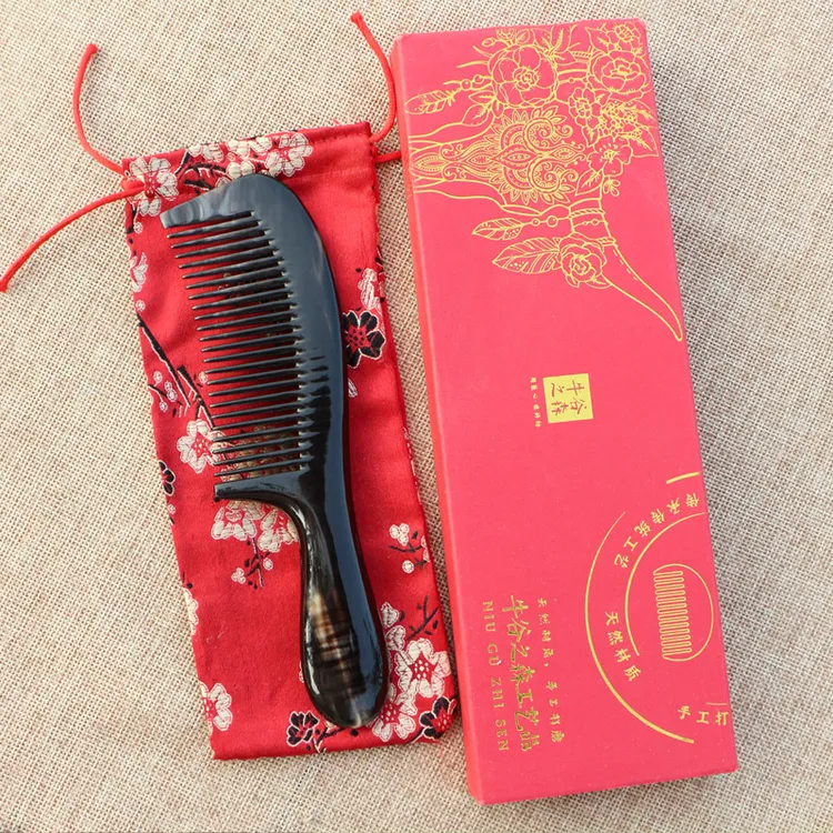 手工牛角梳子密齿直发个人护理清洁头皮洗漱按摩化妆头梳长18厘米