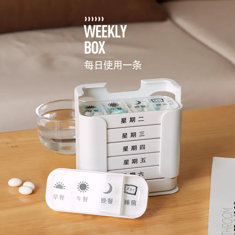 药盒7天大容量分装盒便携带式老人星期早中晚放分药盒子一周随身