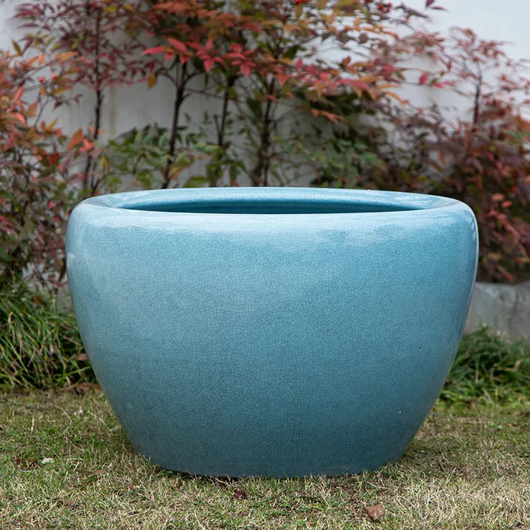 裂纹釉白色灰色蓝色绿色四色可选陶瓷缸养荷花睡莲盆景德镇