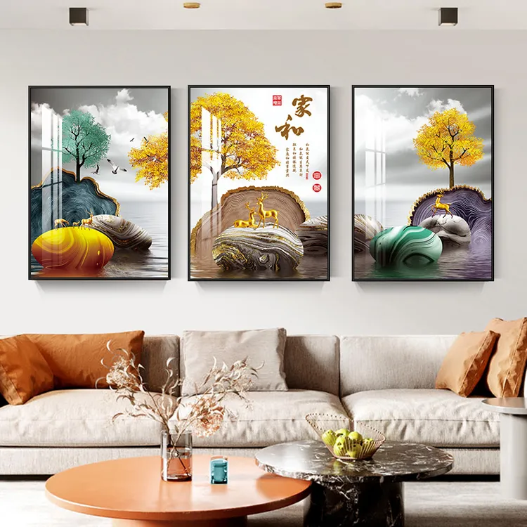 阪画屋现代简约客厅装饰画轻奢沙发背景墙挂画餐厅三联抽象装饰画