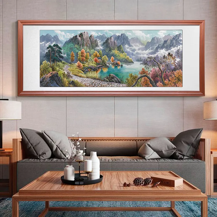 鸿运当头国画公司聚宝盆招财山水画客厅沙发背景办公室中式装饰画