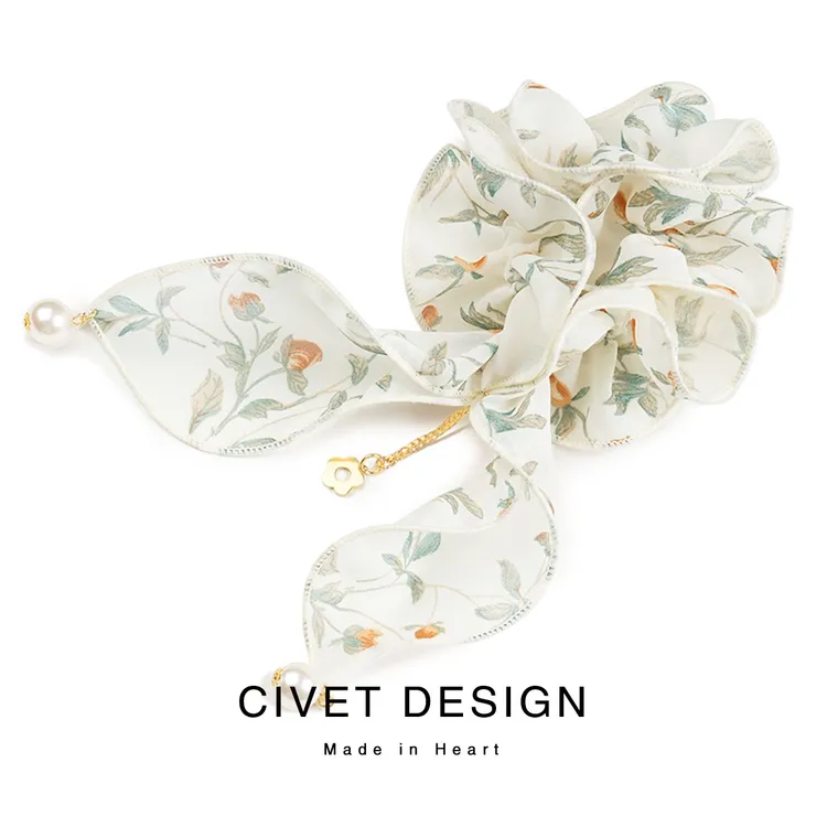 原创复古大肠发圈发绳头饰皮筋夏季飘带头花朵可爱头绳气发带百搭商品图