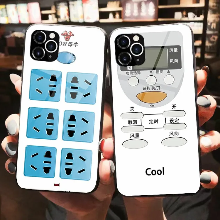 创意搞怪排插遥控液态玻璃手机壳适用于苹果/华为/小米/oppo/vivo