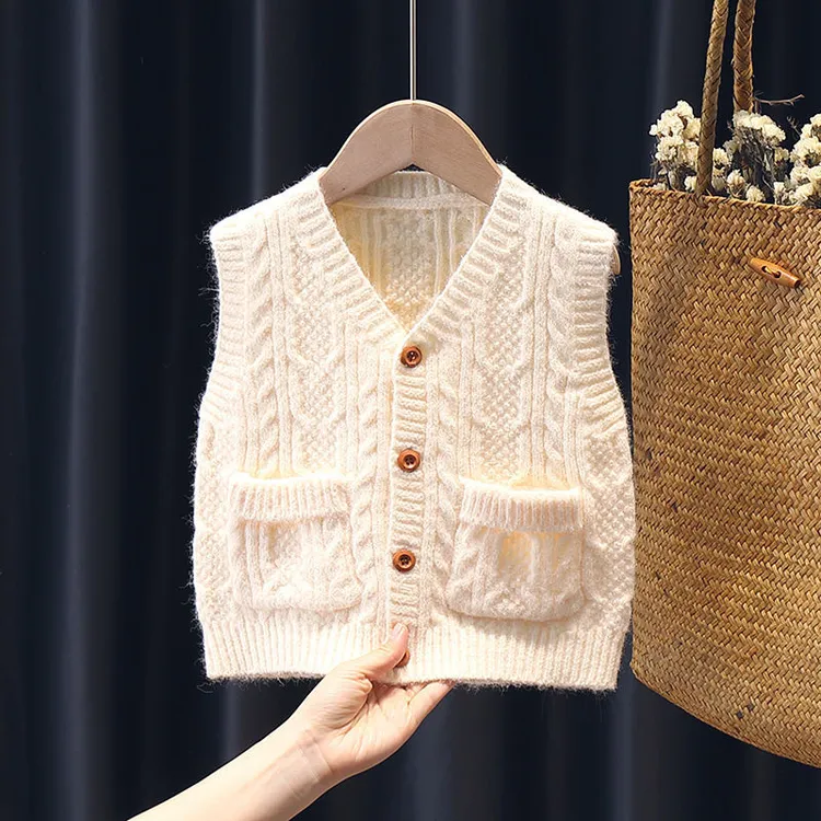 儿童春秋新款马甲宝宝秋季针织外套中性纯色可爱女孩休闲时尚马夹