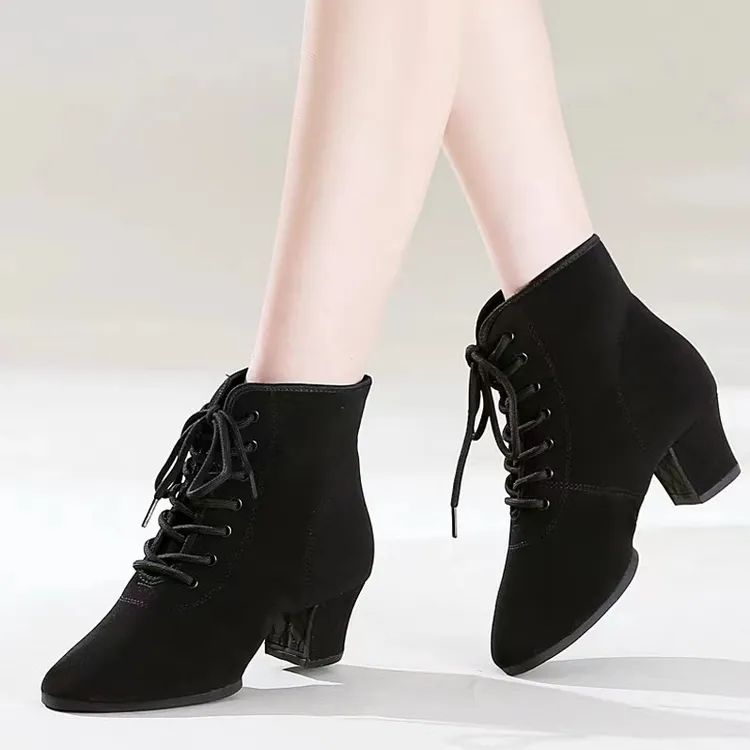 跳舞鞋高帮牛津布专业拉丁舞女式软底教师形体交谊广场舞蹈鞋外穿