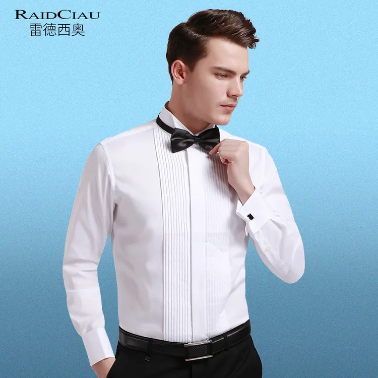 礼服衬衫男长袖白色燕子领法式结婚演出合唱套装男士领结新郎衬衣