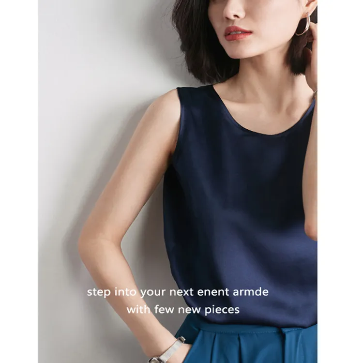 【100%桑蚕丝】真丝吊带背心女内搭圆领纯色桑蚕丝宽松无袖上衣夏