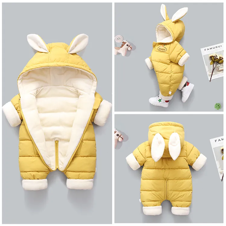 宝宝秋冬棉服爬爬服婴幼儿加绒夹棉连体衣小兔子款长爬卡通哈衣潮