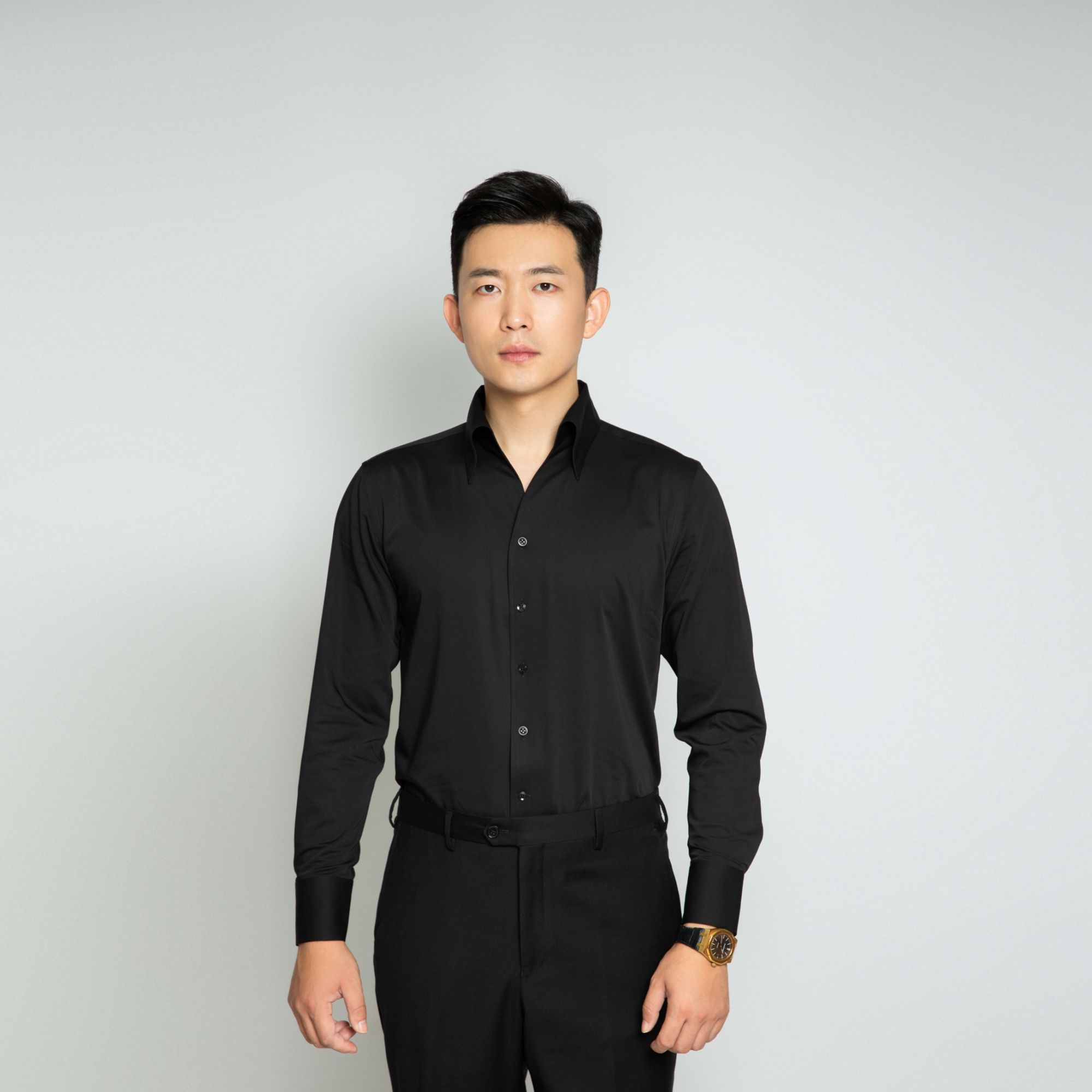 纯色一片领衬衫时尚长袖衬衣简约男士商务