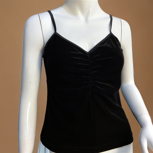 秀巧丝绒女装0737纯黑吊带可收缩肩带四季百搭单品