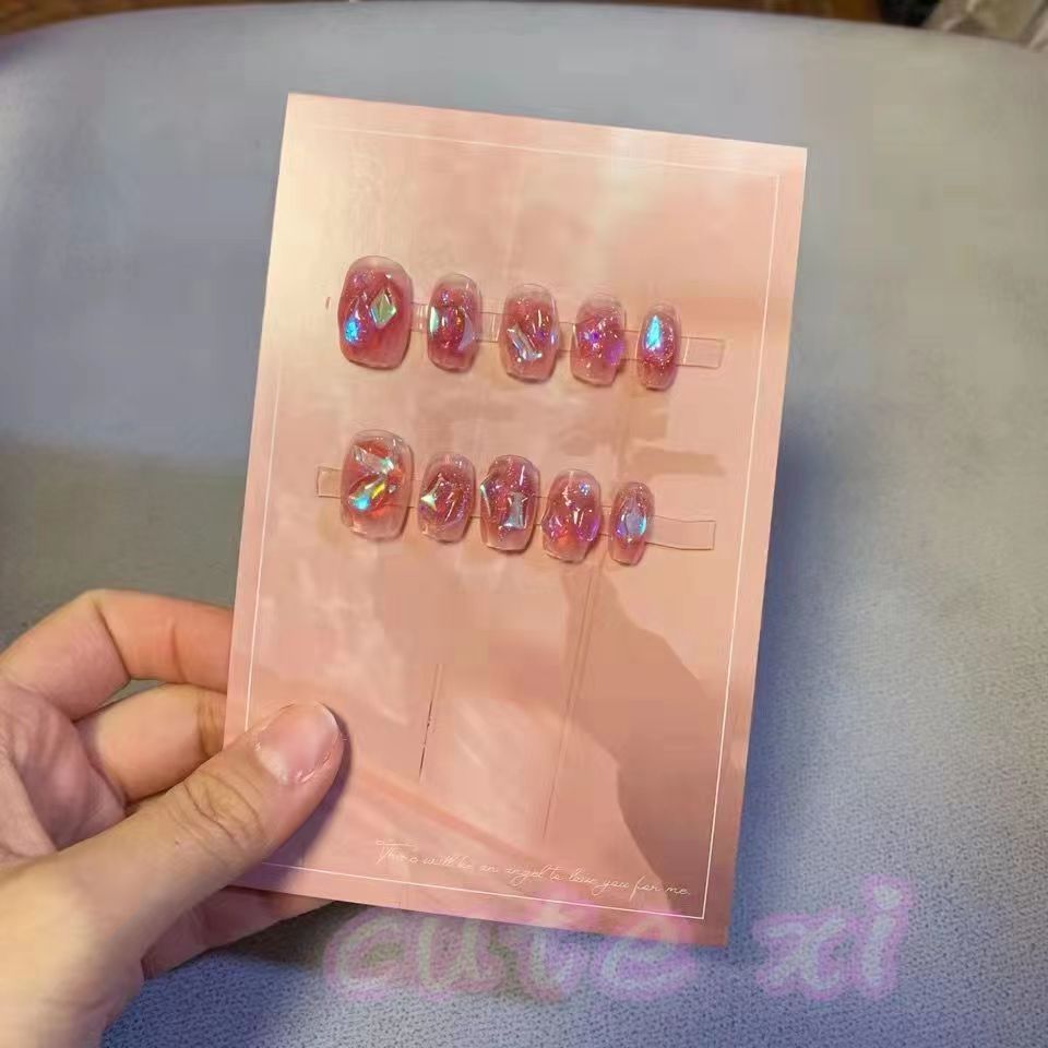 手工美甲穿戴甲假指甲贴片美甲贴片成品舒适带钻腮红晕染极光闪钻
