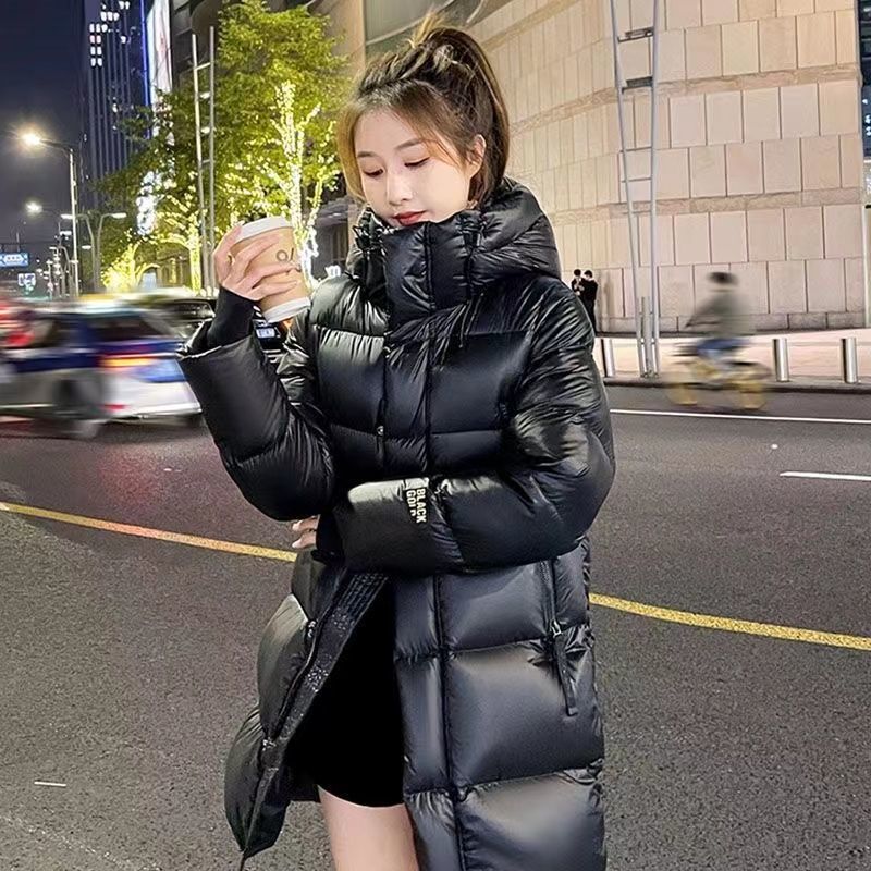 黑金免洗亮面羽绒棉服女中长款爆款情侣新款棉衣保暖加厚冬装外套
