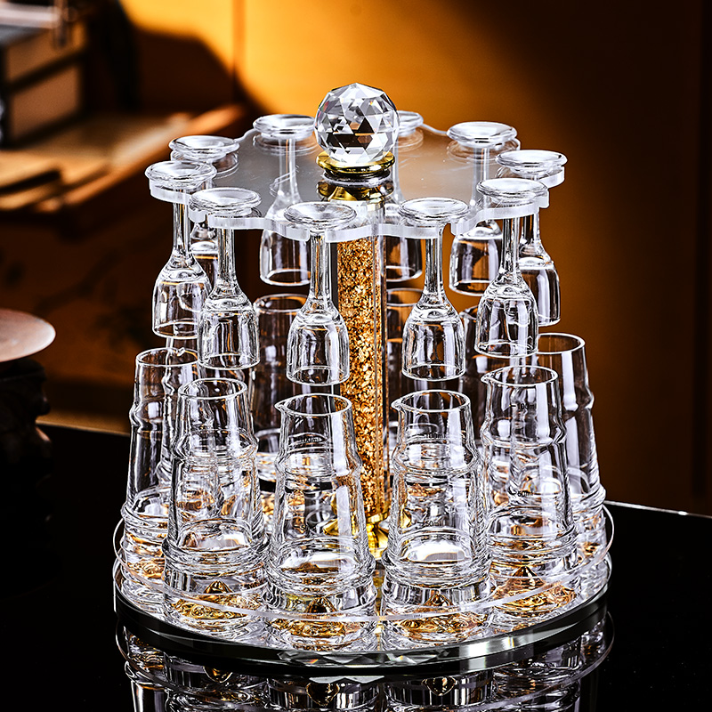 高档水晶白酒杯一口杯分酒器带杯架烈酒杯家用创意酒盅高脚小酒杯