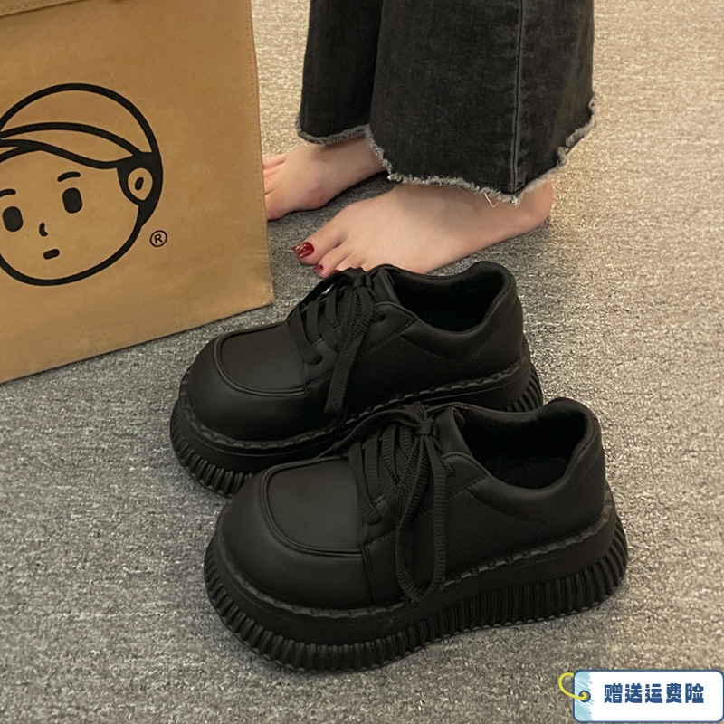 红蜻蜓牌配裙子不磨脚单鞋女2023新款秋冬加绒法式厚底小皮鞋英伦