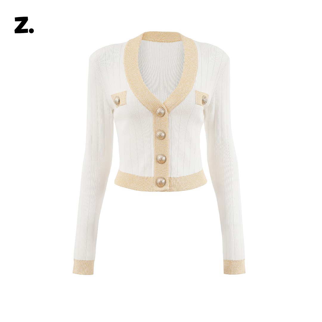Z. 25早春 走秀高定款 金边V领针织开衫 轻奢名媛修身气质短外套