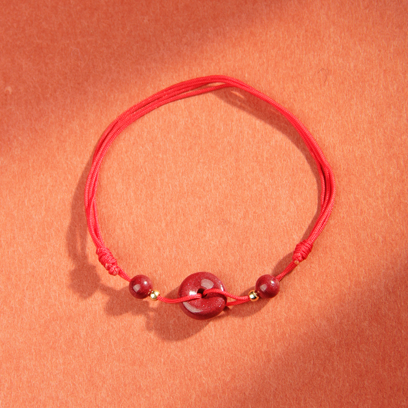 含辰砂工艺品朱砂紫金砂平安扣手绳脚绳