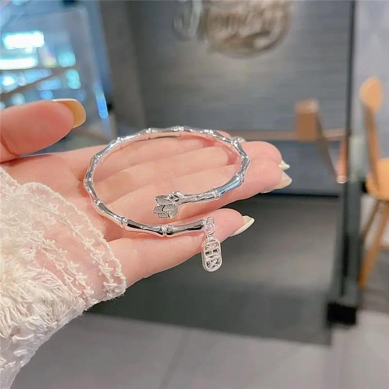 足银手镯 老凰样正品纯银9999竹节实心手环送女友老婆