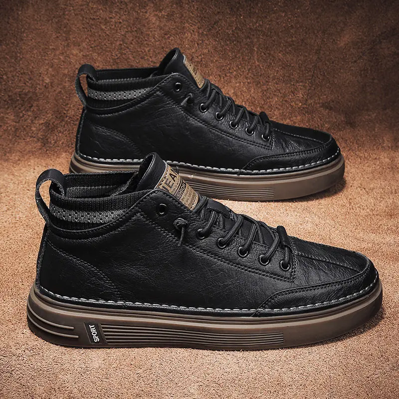【小扬哥推荐】秋季高帮男鞋小众复古潮鞋港风板鞋子男士休闲皮