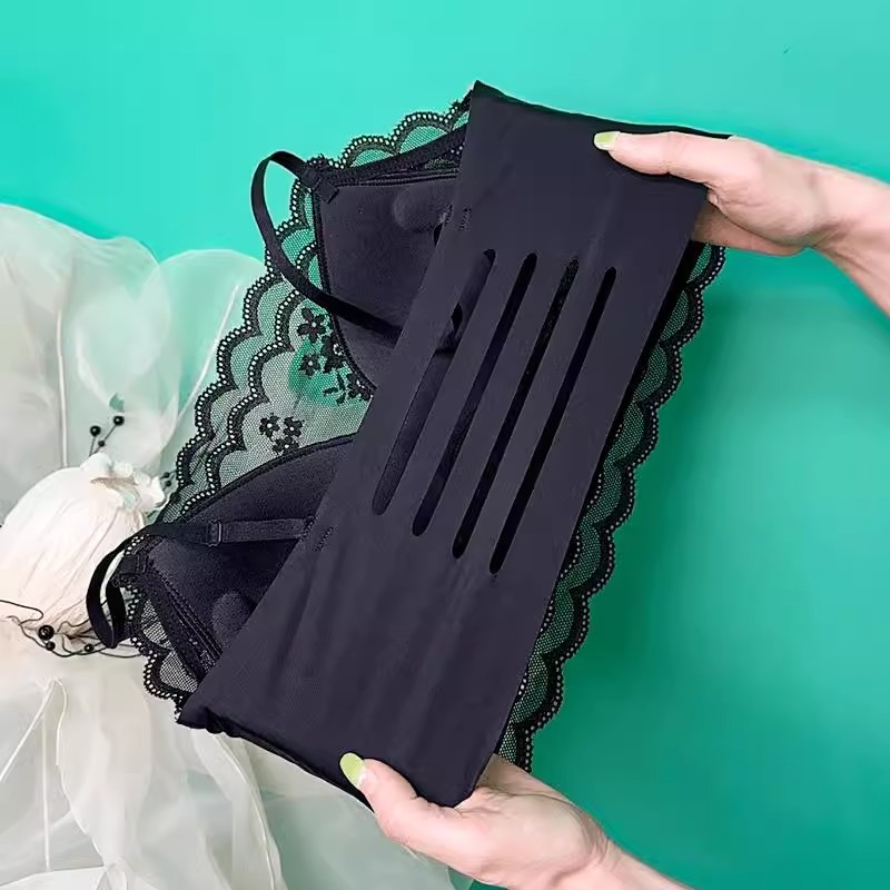 网红蕾丝美背内衣文胸一体女防走光小胸聚拢性感黑色镂空背心抹胸