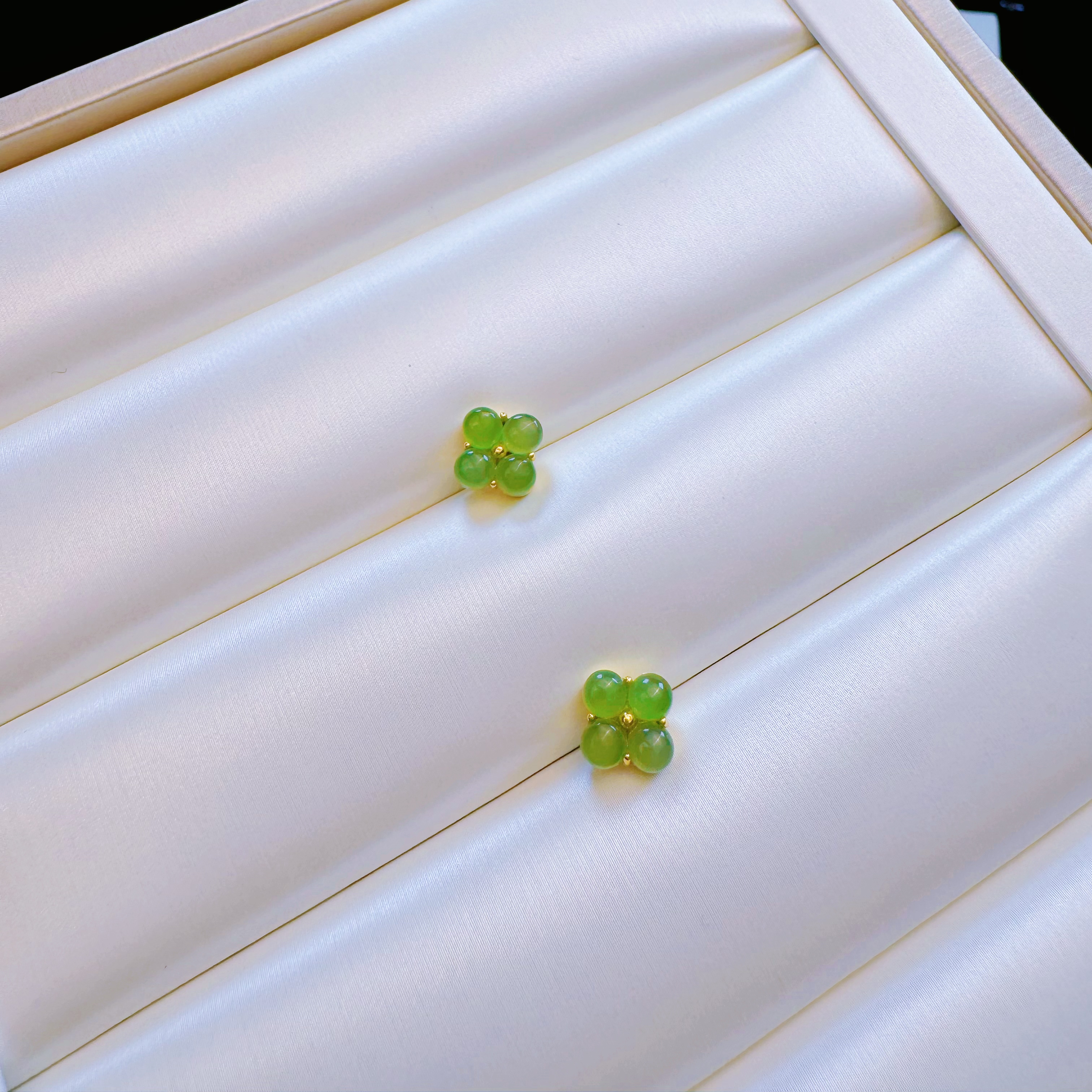 【禾氏碧玉】和田玉碧玉四叶草耳钉（和田玉耳钉）