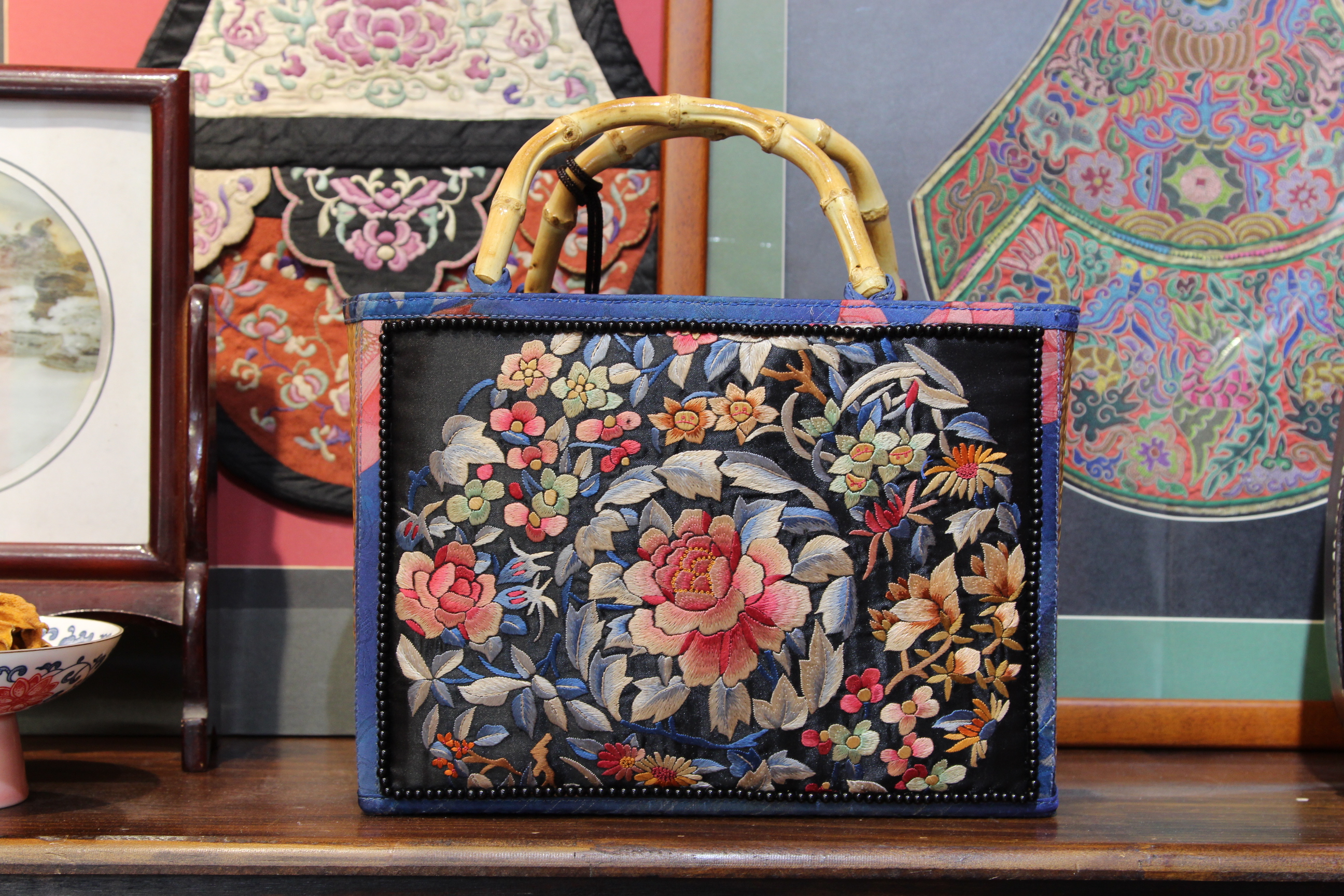 【纯手工竹编老绣包】