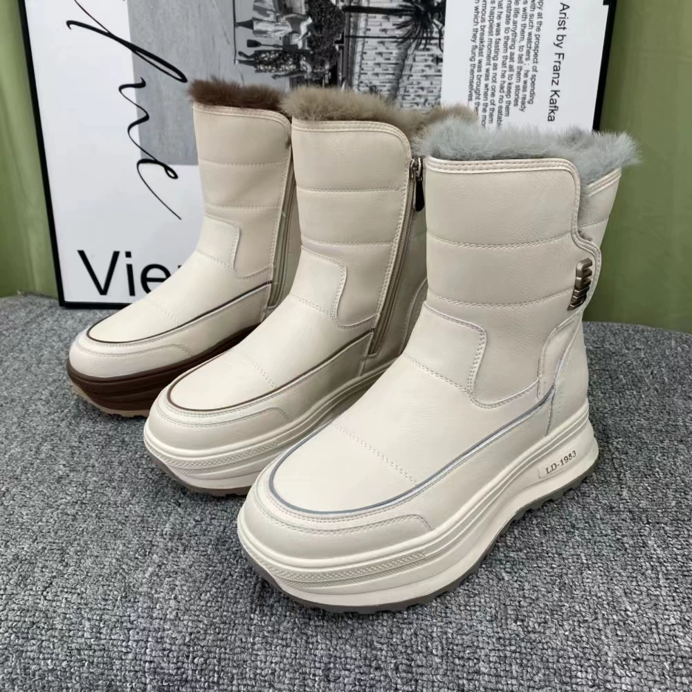 860029真皮雪地靴女新款冬季马丁靴东北防滑厚底休闲棉鞋女靴24