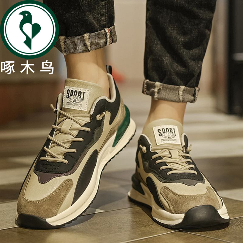 【正品】啄木鸟阿甘男鞋春秋冬2025新款复古男士跑步运动鞋百搭潮