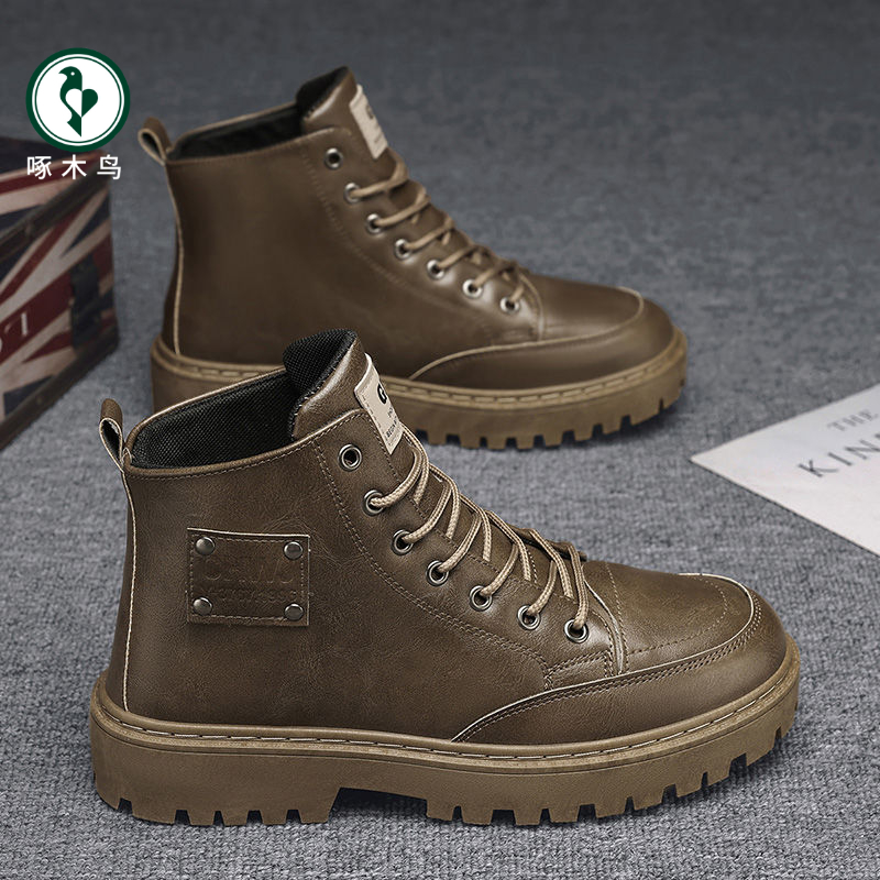 【正品】啄木鸟马丁靴男款秋冬中帮运动皮鞋男士复古英伦户外工装