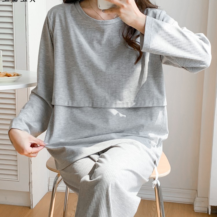 免穿文胸孕妇哺乳睡衣春秋季纯棉喂奶带胸垫夏薄款产妇产后月子服