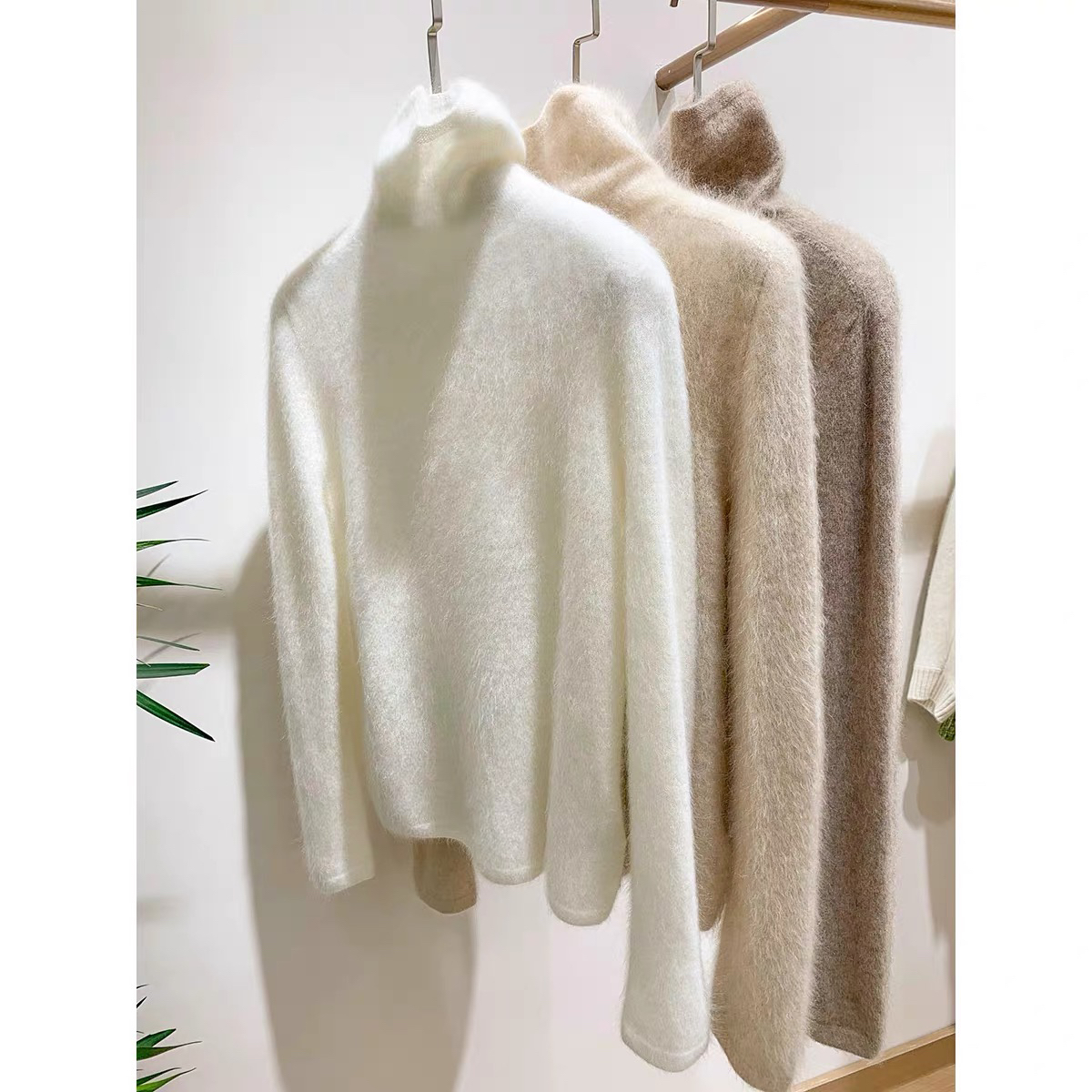 【晓雪】拉绒高领羊绒衫女100%纯山羊绒毛衣新款套头长袖堆堆领