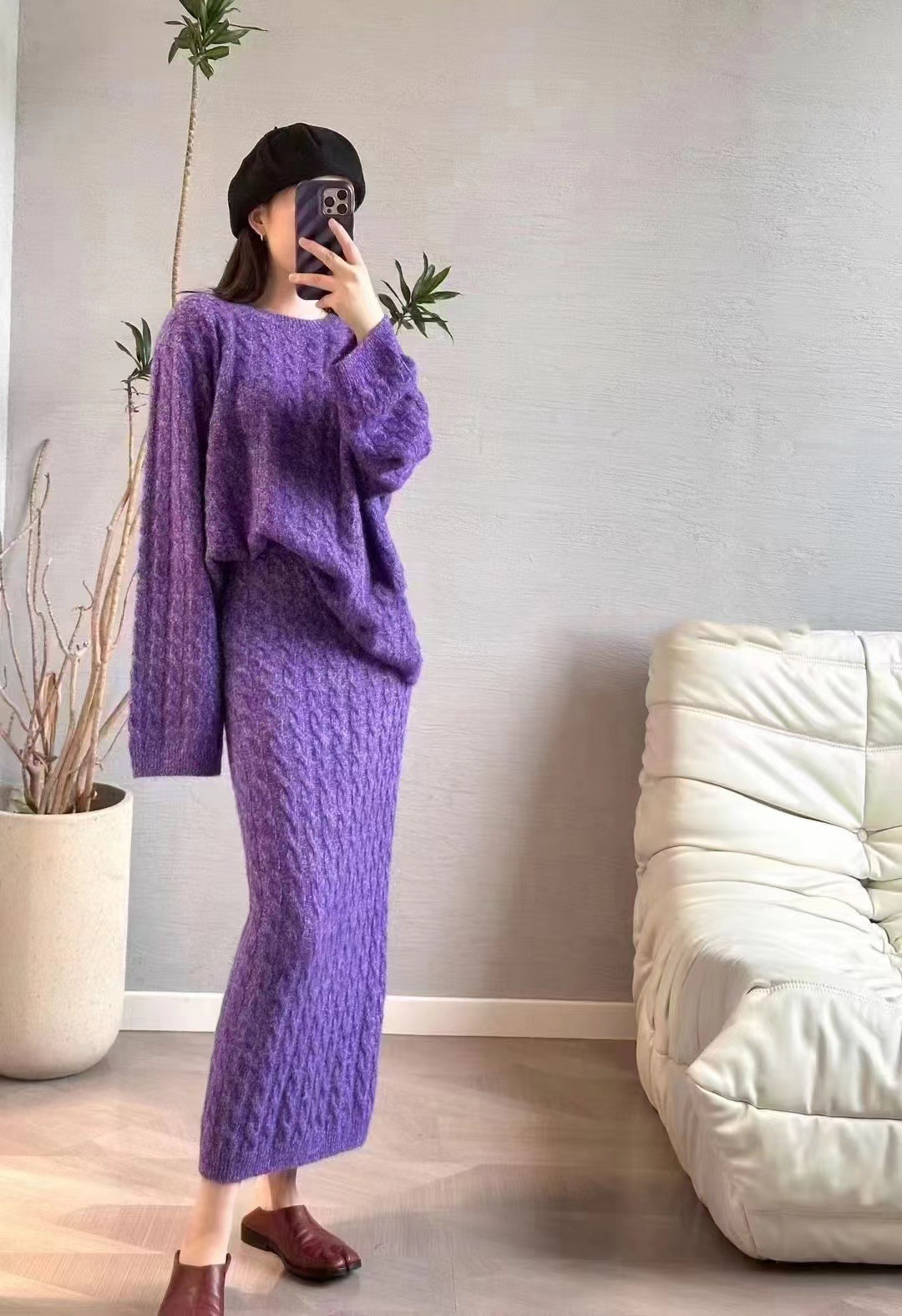 丝羊绒时尚慵懒风针织羊绒套装
